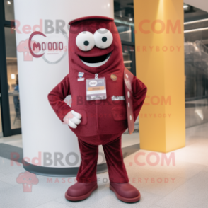 Maroon Cod mascot costume character dressed with a Flare Jeans and Tie pins