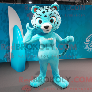 Cyan Cheetah maskot kostume...
