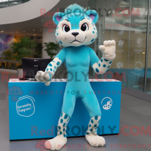 Cyan Cheetah maskot kostume...
