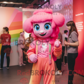 Fantasia de mascote arco-íris rosa com macacão e colares - Mascotes do arco-íris - REBROKO_323627 - RedBrokoly.com