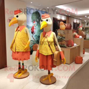 Peach Woodpecker mascot costume character dressed with a Shift Dress and Handbags