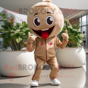 Tan Cherry mascot costume character dressed with a Joggers and Hairpins