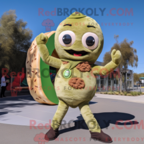 Fantasia de mascote de Donut Oliva com macacão e luvas de lã - Donuts mascotes - REBROKO_323723 - RedBrokoly.com