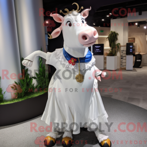 Hvid Holstein Cow maskot...