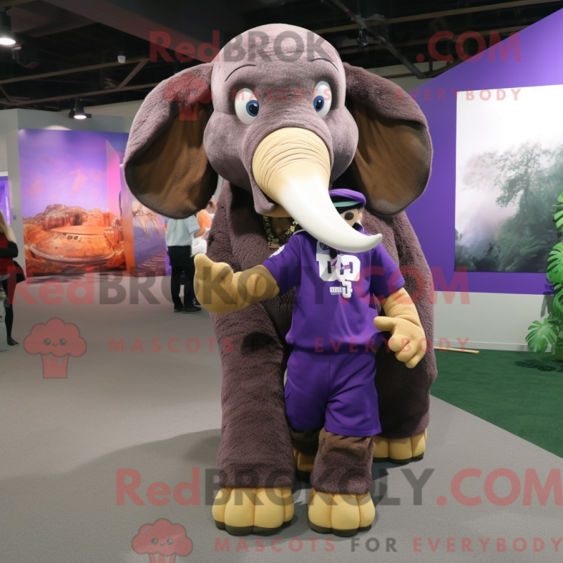 Fantasia de mascote de mamute roxo com calça cargo e brincos - Mascotes de mamute - REBROKO_323732 - RedBrokoly.com