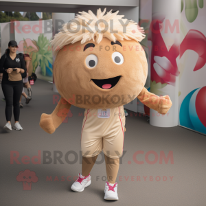 Tan Cherry mascot costume character dressed with a Joggers and Hairpins