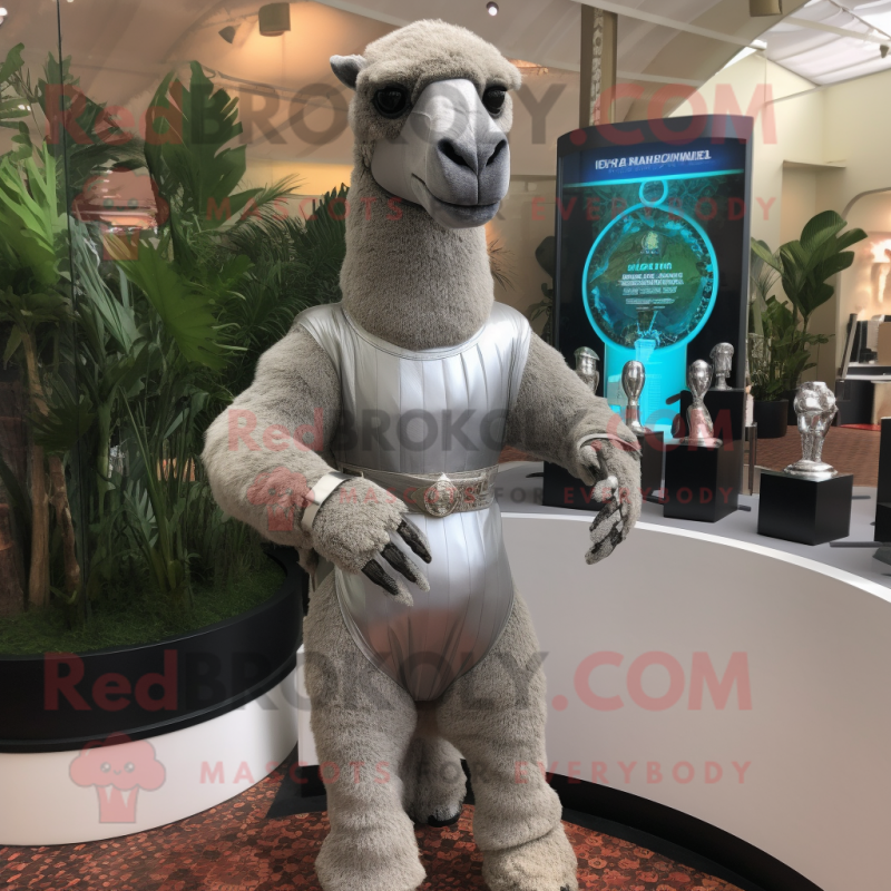 Silver Camel mascot costume character dressed with a Swimwear and Bracelet watches