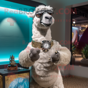 Silver Camel mascot costume character dressed with a Swimwear and Bracelet watches