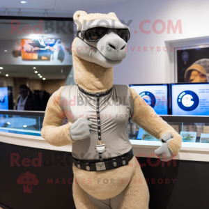 Silver Camel mascot costume character dressed with a Swimwear and Bracelet watches