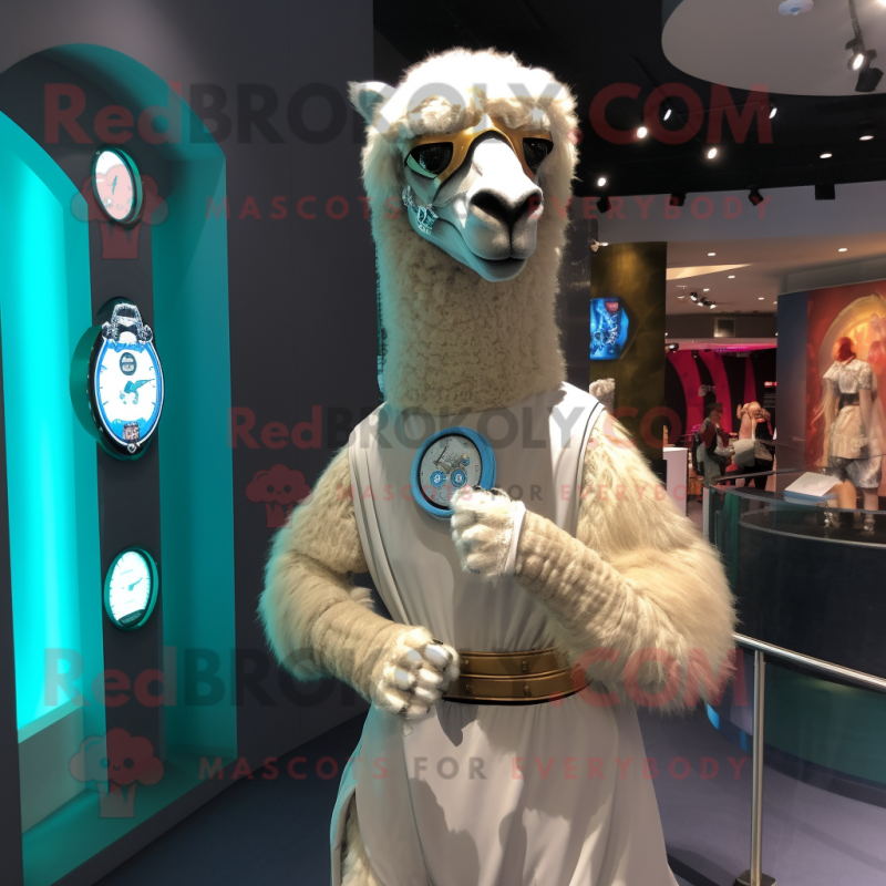 Silver Camel mascot costume character dressed with a Swimwear and Bracelet watches Silver Camel mascot costume character dressed with a Swimwear and Bracelet watches