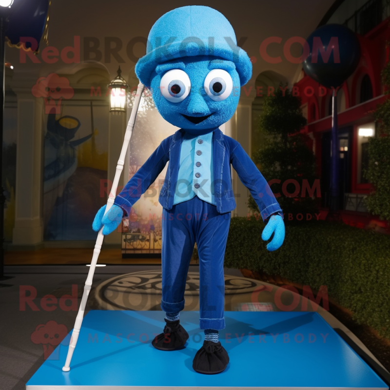 Blue Tightrope Walker mascot costume character dressed with a Trousers and Brooches Blue Tightrope Walker mascot costume character dressed with a Trousers and Brooches