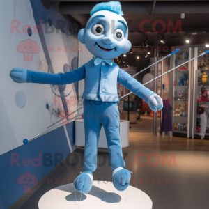 Blue Tightrope Walker mascot costume character dressed with a Trousers and Brooches