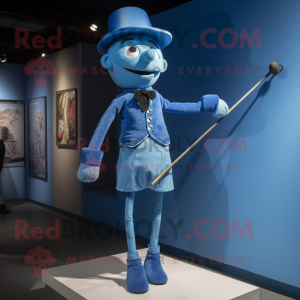 Blue Tightrope Walker mascot costume character dressed with a Trousers and Brooches