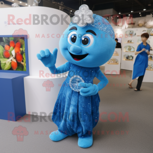 Blue Engagement Ring mascot costume character dressed with a Jumpsuit and Brooches