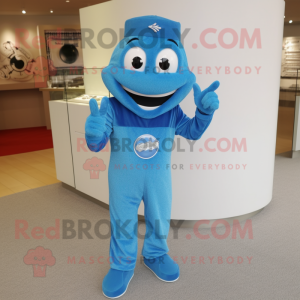 Blue Engagement Ring mascot costume character dressed with a Jumpsuit and Brooches