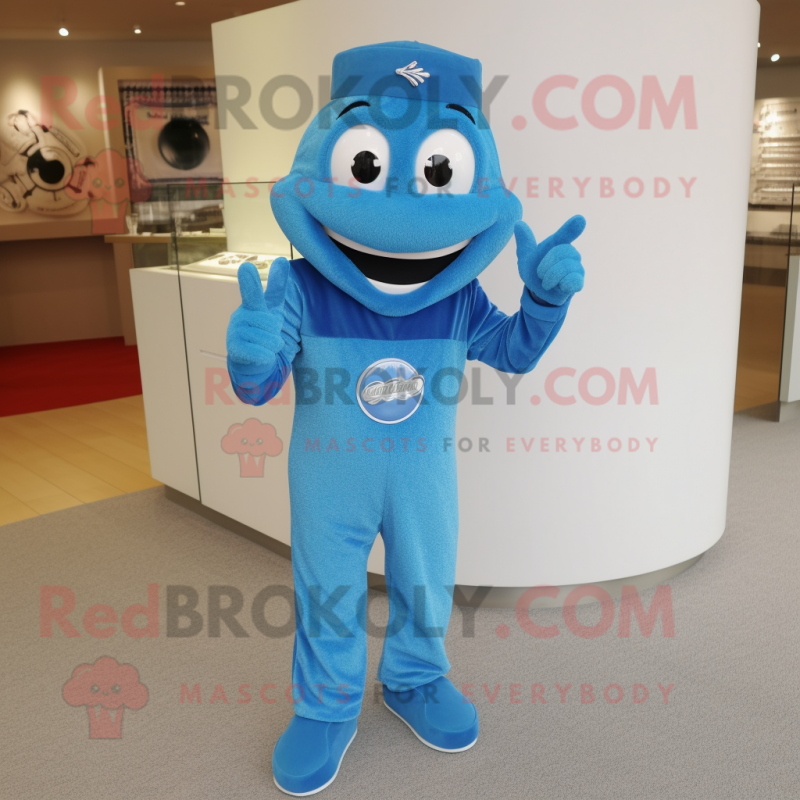 Blue Engagement Ring mascot costume character dressed with a Jumpsuit and Brooches Blue Engagement Ring mascot costume character dressed with a Jumpsuit and Brooches