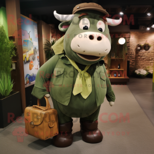 Olive Bull mascot costume character dressed with a Cargo Pants and Tote bags