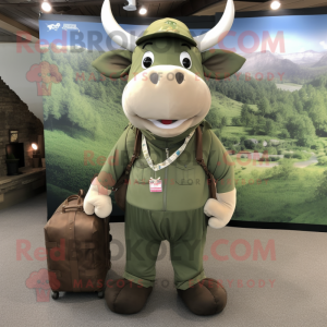 Olive Bull mascot costume character dressed with a Cargo Pants and Tote bags