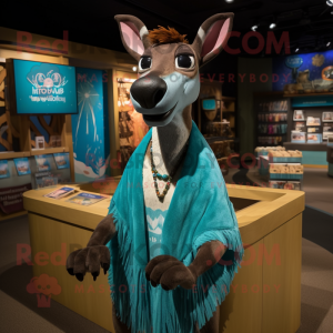 Teal Okapi mascot costume character dressed with a Dress and Shawls