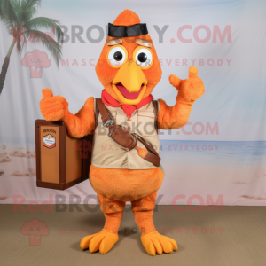 Peach Tandoori Chicken mascot costume character dressed with a Cargo Shorts and Suspenders