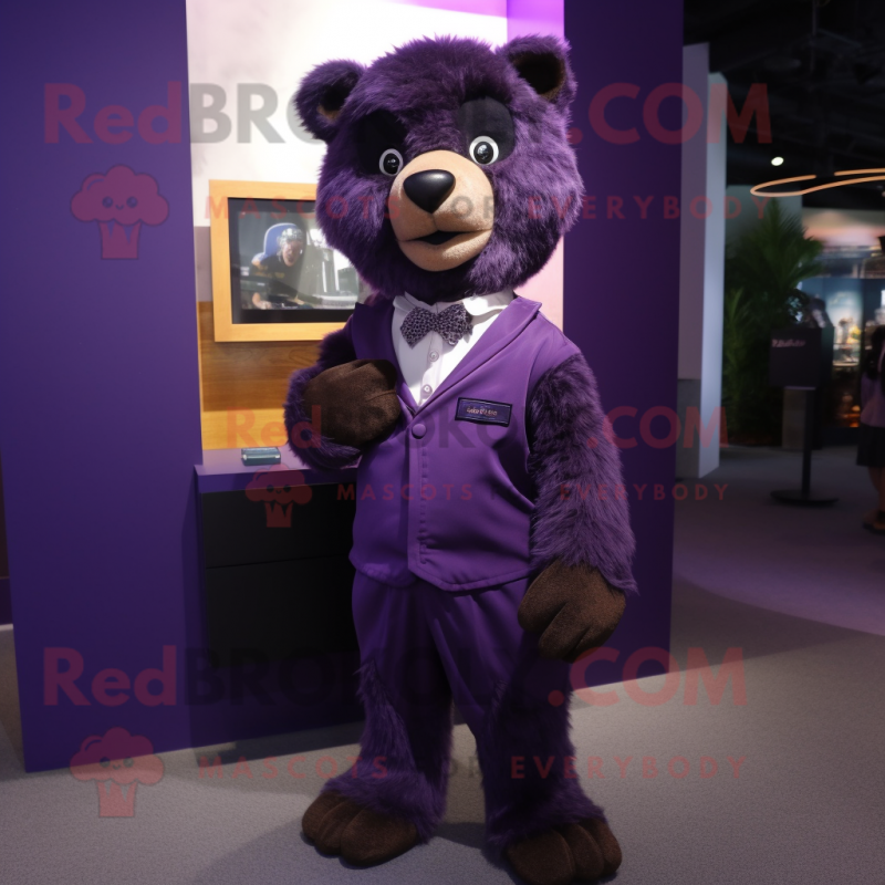 Purple Spectacled Bear mascot costume character dressed with a Romper and Pocket squares Purple Spectacled Bear mascot costume character dressed with a Romper and Pocket squares