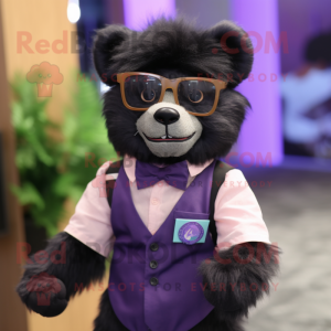 Purple Spectacled Bear mascot costume character dressed with a Romper and Pocket squares