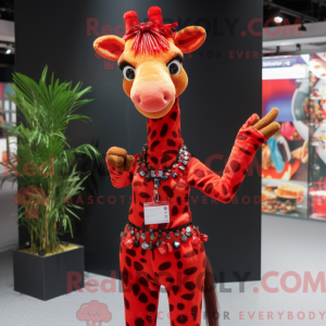 Rød Giraffe maskot kostume...