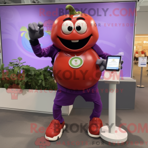 Fantasia de mascote de tomate roxo com bermuda e relógios inteligentes - Mascotes de tomate - REBROKO_324144 - RedBrokoly.com
