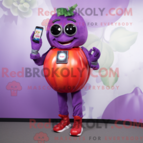 Fantasia de mascote de tomate roxo com bermuda e relógios inteligentes - Mascotes de tomate - REBROKO_324147 - RedBrokoly.com