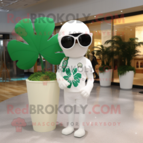 Cream Bunch Of Shamrocks mascot costume character dressed with a One-Piece Swimsuit and Sunglasses