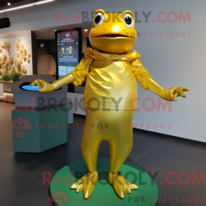 Gold Frog maskot draktfigur...
