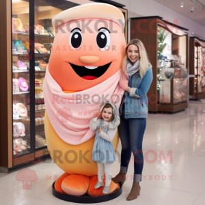 Peach Hourglass mascot costume character dressed with a Mom Jeans and Scarves
