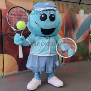 Sky Blue Tennis Racket mascot costume character dressed with a Cargo Pants and Keychains