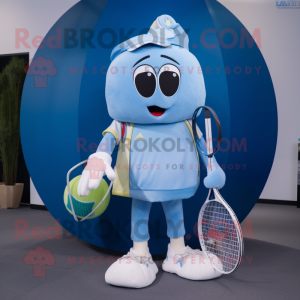 Sky Blue Tennis Racket mascot costume character dressed with a Cargo Pants and Keychains
