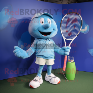 Sky Blue Tennis Racket mascot costume character dressed with a Cargo Pants and Keychains