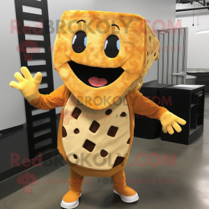 Rust Grilled Cheese Sandwich mascot costume character dressed with a Hoodie and Caps