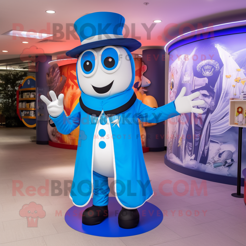 Blue Ring Master mascot costume character dressed with a Long Sleeve Tee and Scarves Blue Ring Master mascot costume character dressed with a Long Sleeve Tee and Scarves