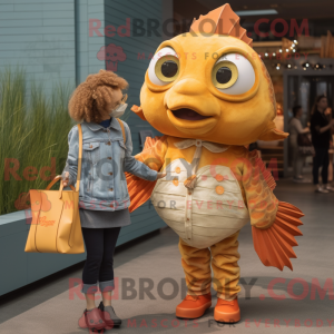 Tan Goldfish maskot kostume...