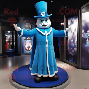 Blue Ring Master mascot costume character dressed with a Long Sleeve Tee and Scarves