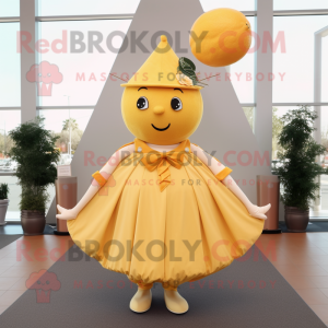 Gold Grapefruit mascot costume character dressed with a Circle Skirt and Belts