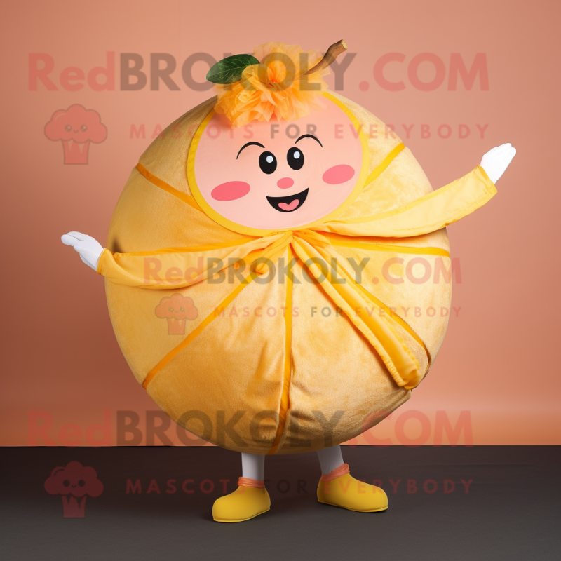 Gold Grapefruit mascot costume character dressed with a Circle Skirt and Belts Gold Grapefruit mascot costume character dressed with a Circle Skirt and Belts