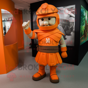 Orange Roman Soldier mascot costume character dressed with a Romper and Berets