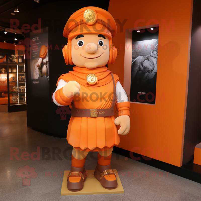 Orange Roman Soldier mascot costume character dressed with a Romper and Berets