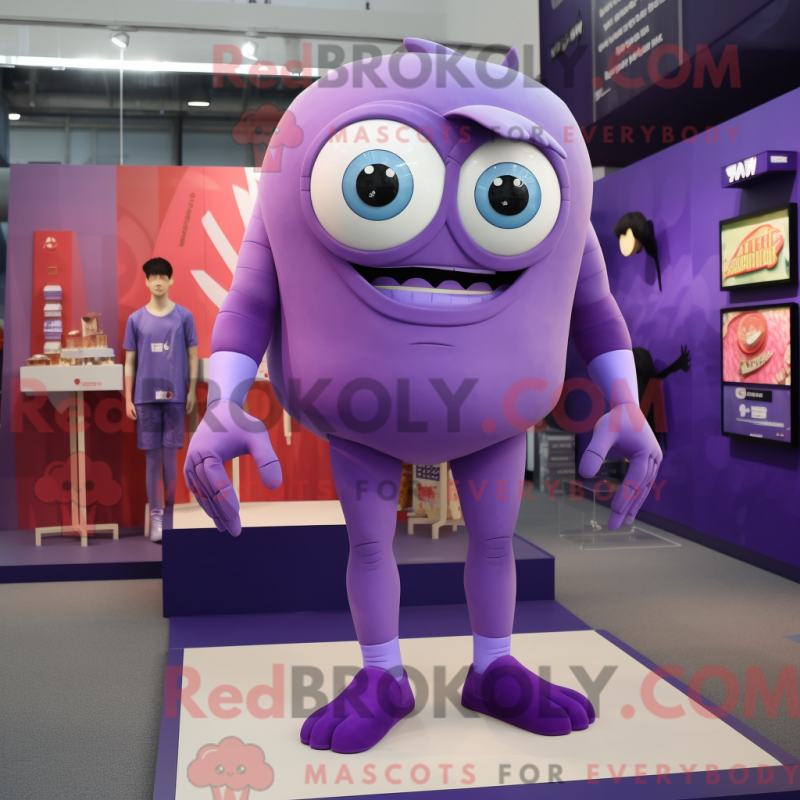 Fantasia de mascote Ciclope roxo com short e brincos - Mascotes do ciclope - REBROKO_324514 - RedBrokoly.com