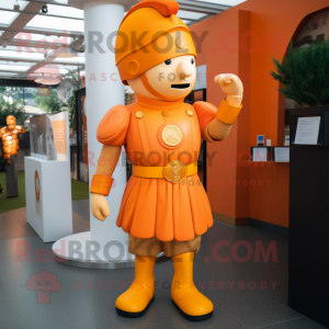 Orange Roman Soldier mascot costume character dressed with a Romper and Berets