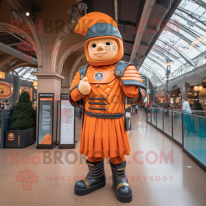 Orange Roman Soldier mascot costume character dressed with a Romper and Berets