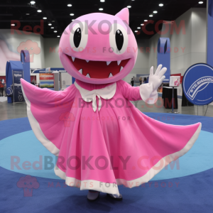 Pink Shark mascot costume character dressed with a Circle Skirt and Scarves