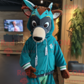 Blågrön maskotdräkt av okapi med munkjacka och slipsar - Okapi-maskotar - REBROKO_324649 - RedBrokoly.com