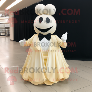 Cream But mascot costume character dressed with a Evening Gown and Bow ties