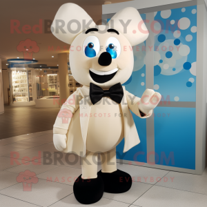 Cream But mascot costume character dressed with a Evening Gown and Bow ties